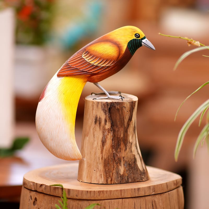 Novica Handmade Paradise Bird Wood Statuette