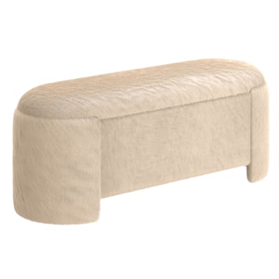 Mid-Century Modern Imitation Fur Storage Ottoman - Dark Beige