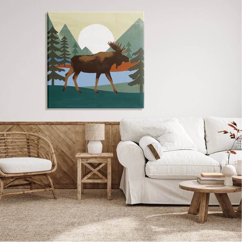 Stupell Lakeside Woodlands Moose Walking Setting Sun Canvas Wall Art