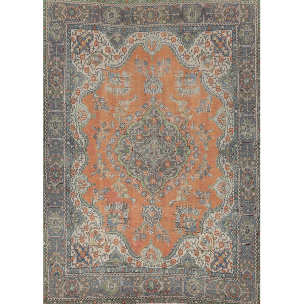 Tabriz Persian Vintage Rug Traditional Handmade Wool Carpet - 9'6" x 12'6"