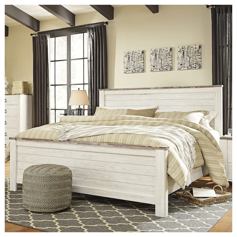 Willowton California King Panel Bed - Whitewash - Width: 81.00"Depth: 87.00"Height: 54.00" - Whitewash