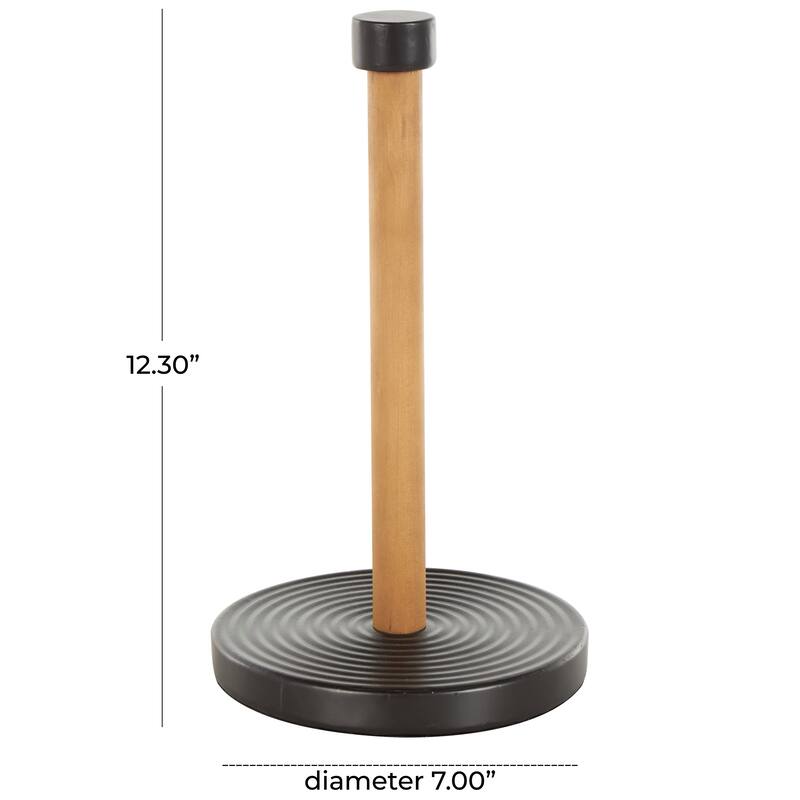 Black Metal Paper Towel Holder with Brown Wood Post