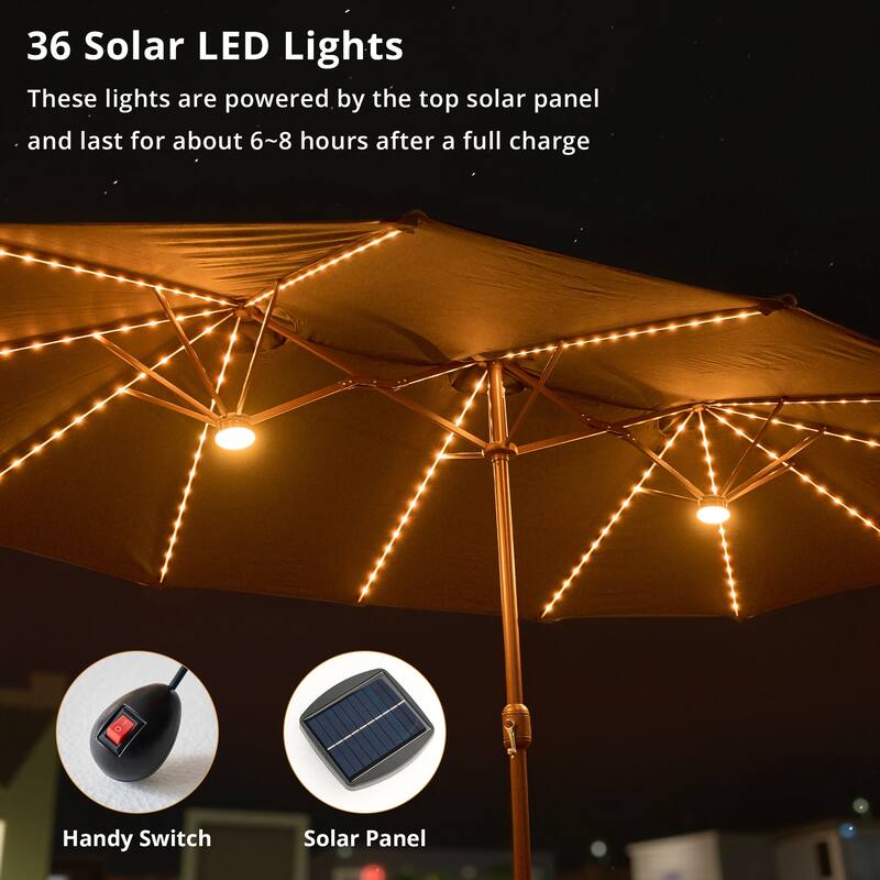 HOOOWOOO Outdoor Patio Umbrella with Solar LED Light