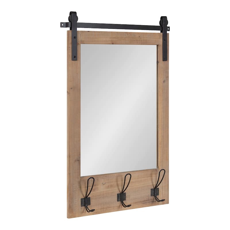 Kate and Laurel Cates Wood Framed Wall Mirror with Hooks - 18x28 - Rustic Brown