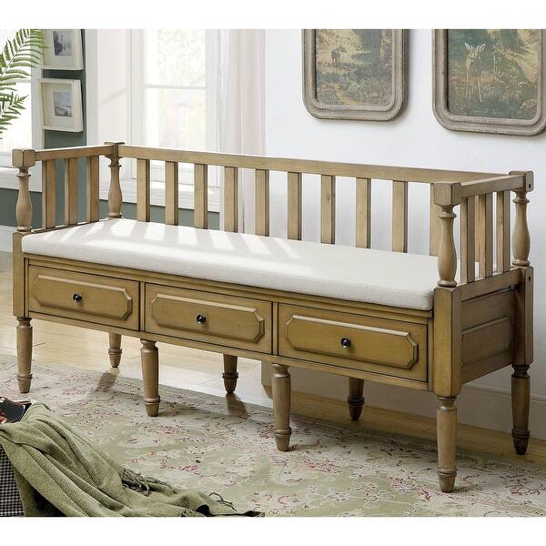 Kram Farmhouse Fabric Padded 3Drawer Storage Bench by Furniture of
