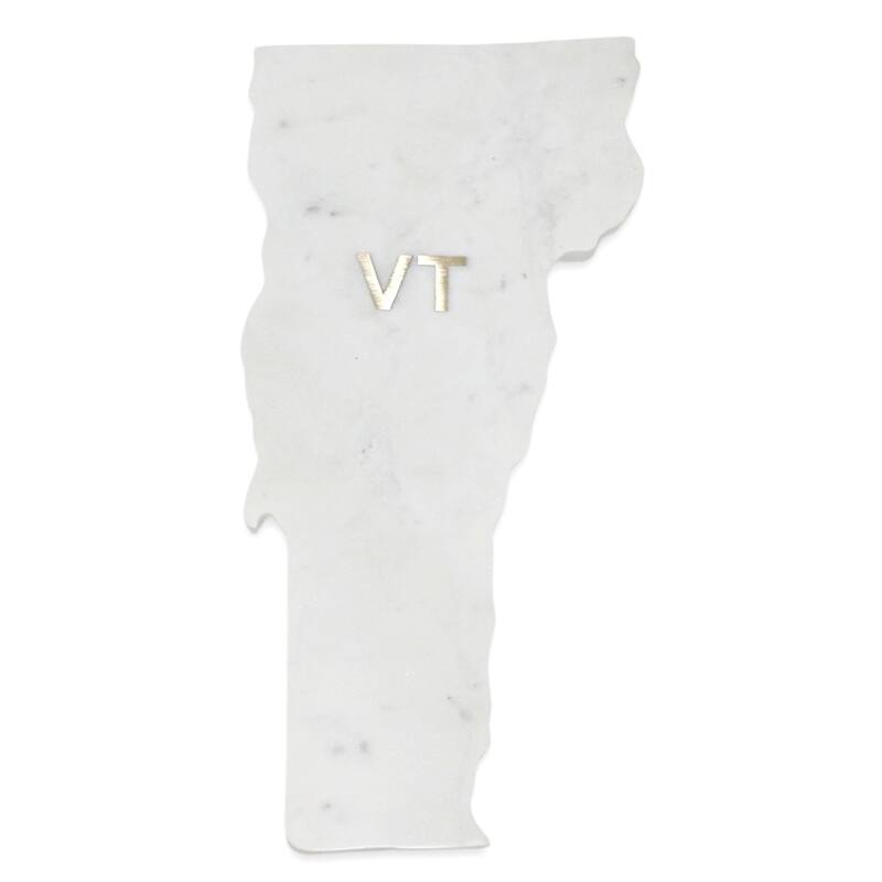 Lg Polished Marble "Vermont" Cutting Board w/brass state abbreviation - White