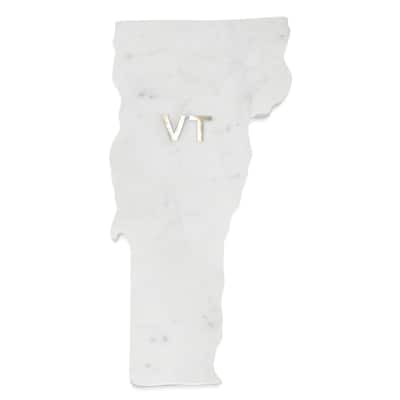 Lg Polished Marble "Vermont" Cutting Board w/brass state abbreviation - White