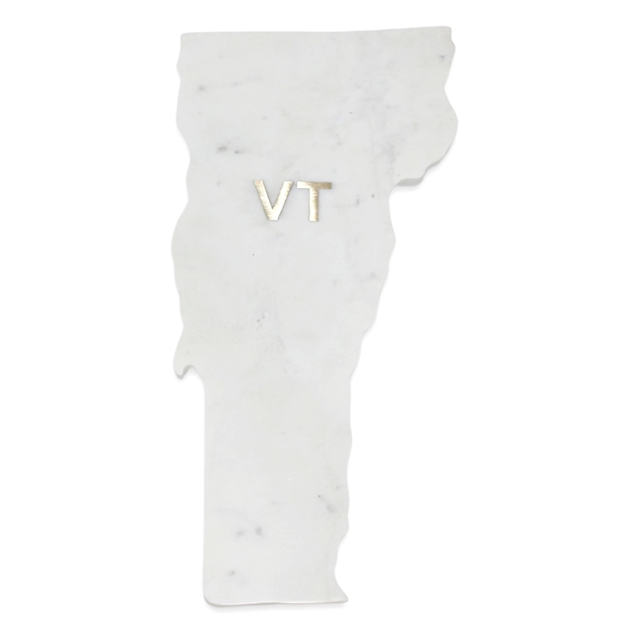 Lg Polished Marble "Vermont" Cutting Board w/brass state abbreviation - White