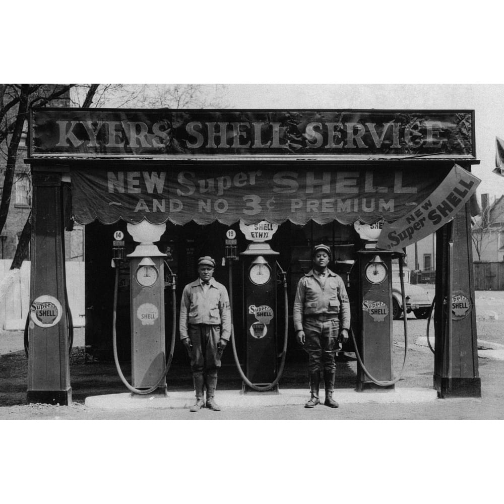 Cedar Avenue, Kyers Shell Service Station Black and White Gallery Wrapped Canvas