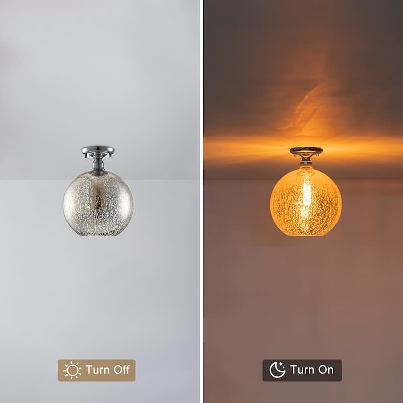 1 Light Semi-Flush Mount Ceiling Light with Cognac Crackle Glass Globe - Dia.10-in