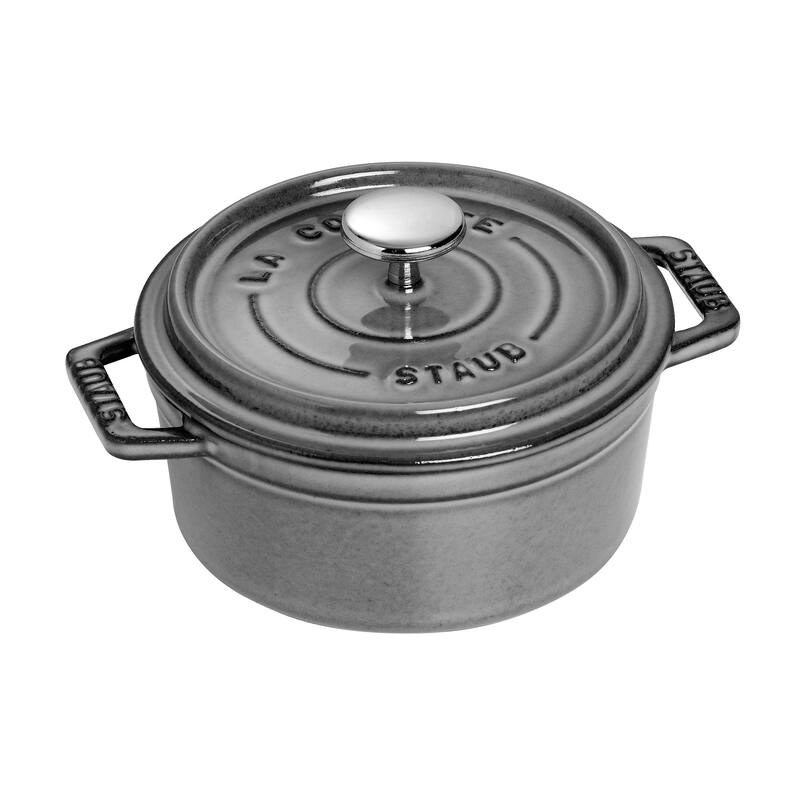 STAUB Cast Iron 0.5-qt Round Cocotte - Graphite Grey