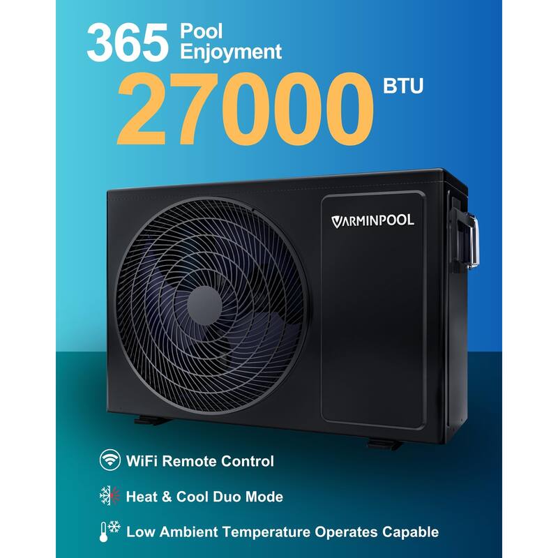Electric Pool Heat Pump 27000 BTU Pool Heater for 7000 Gallon Pools with WiFi Control