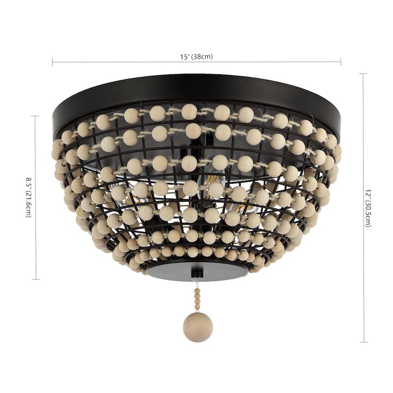SAFAVIEH Lighting Bolson Chandelier - Natural Wood/Oil-Rubbed Bronze - 15"W x 15"D x 12"H