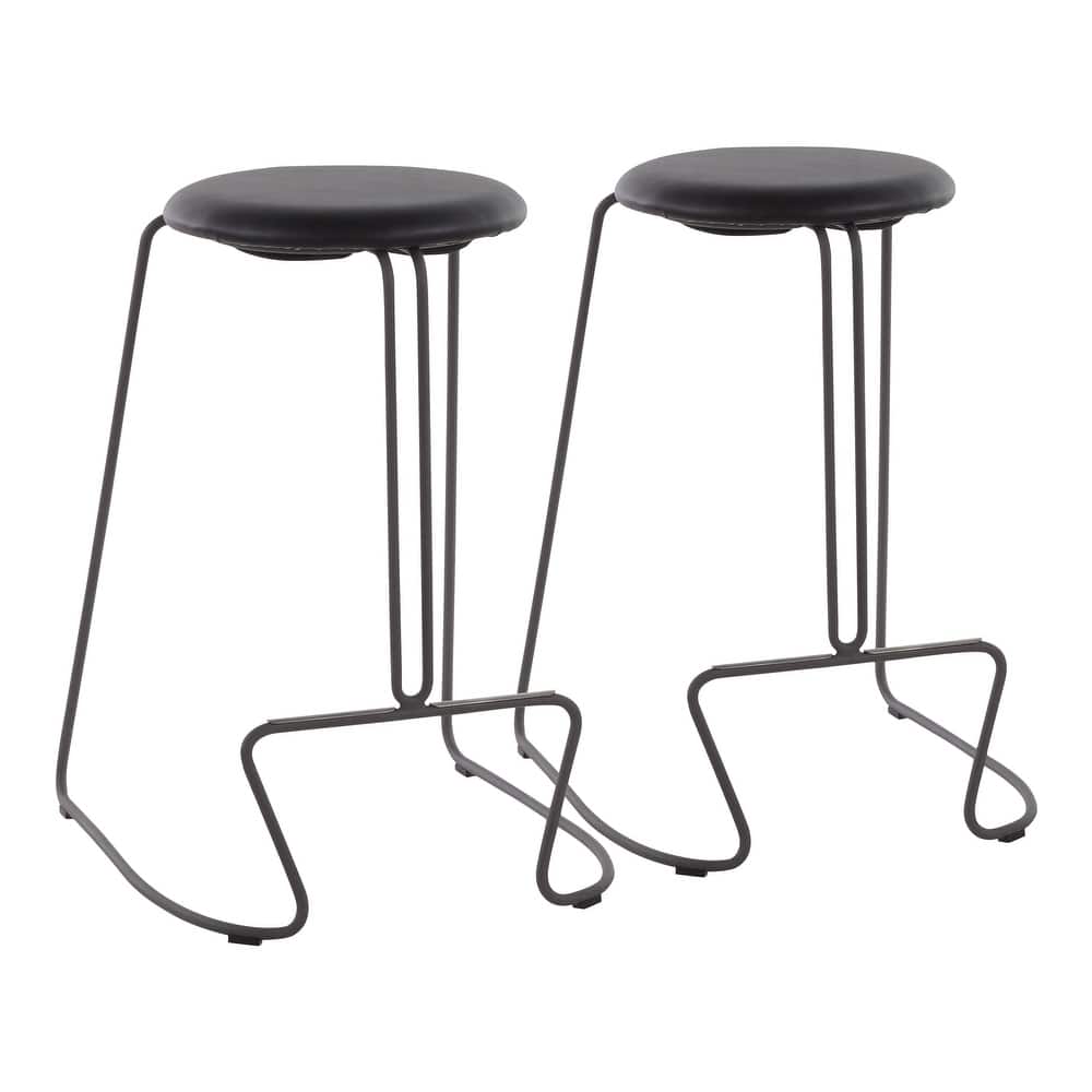 Finn Contemporary Counter Stool in Grey Steel and Light Grey Fabric - Set of 2 - 19.5"Lx18"Wx25.75"H