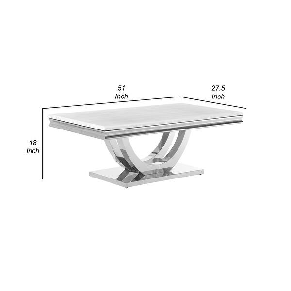 Kas 51 Inch Rectangular Coffee Table, White Stone Top, Polished Chrome Base On Sale Bed Bath
