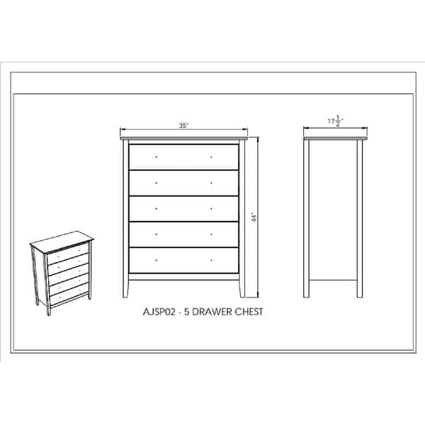 Taylor & Olive Snowberry 5-drawer Pine Wood Tall Storage Dresser