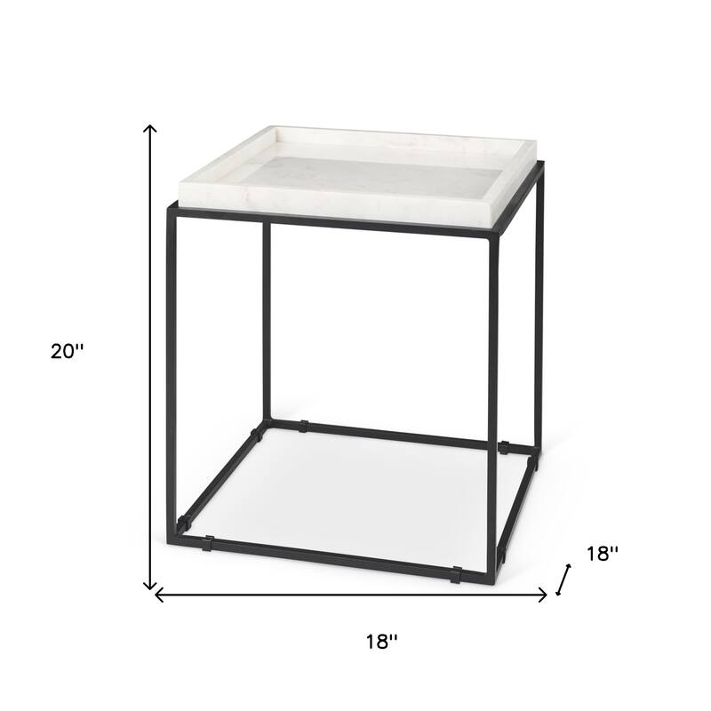 HomeRoots 20" White and Black Marble and Metal Square Frame End Table - 18' X '20' X '18