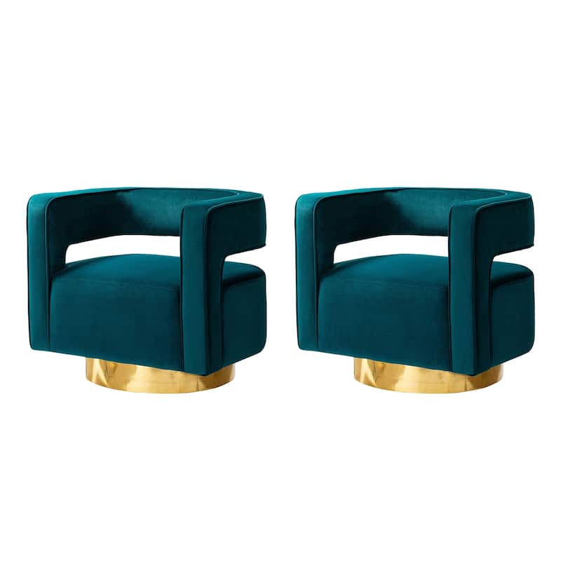 Carisa Modern Upholstered Swivel Open-Back Barrel Chair with Golden Base by HULALA HOME