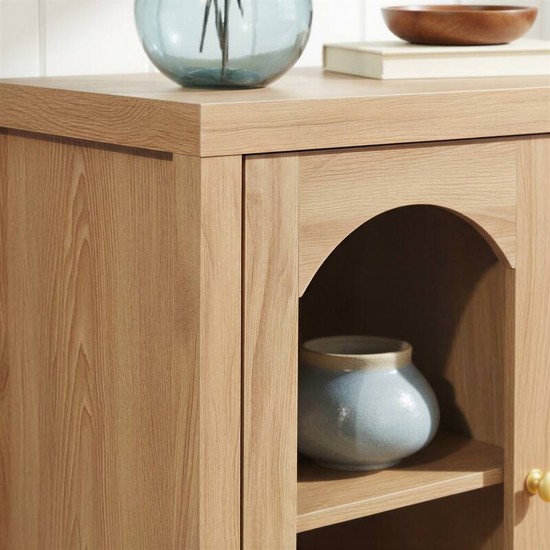 Walker Edison Modern Arched Glass Accent Cabinet with Brass Hardware