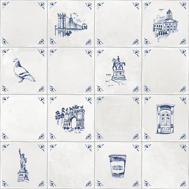 NuWallpaper Brownstone Boys Brooklyn Delft Navy Peel and Stick Wallpaper - N/A