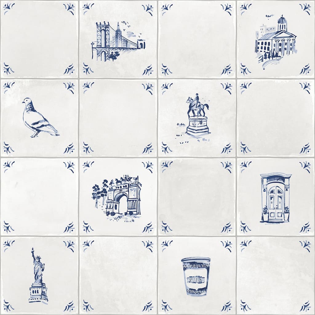 NuWallpaper Brownstone Boys Brooklyn Delft Navy Peel and Stick Wallpaper - N/A