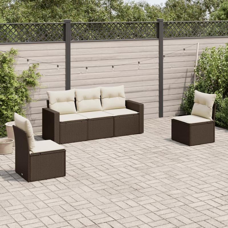 vidaXL Garden Sofa Set Brown PE Rattan 5 Piece Adjustable Feet - 24.4 x 25.8 x 27.2