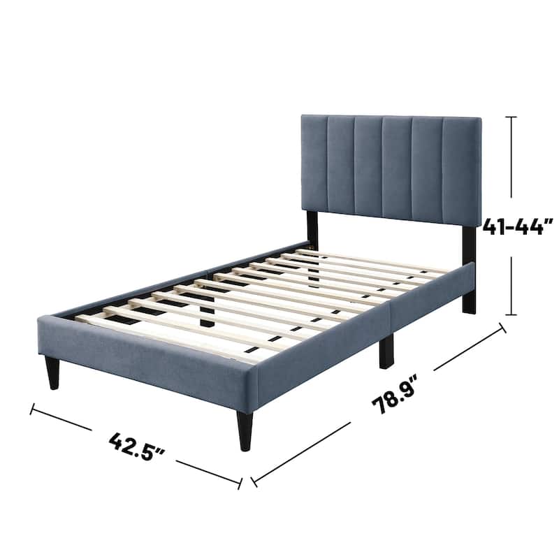 Brushed Linen Fabric Adjustable Headboard Twin Bed with Channel Tufting Design