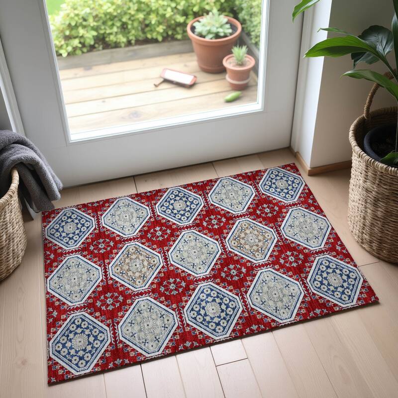 Premium Washable Super Soft Global Modern Mayfield Rug - Red - 1'8" x 2'6"