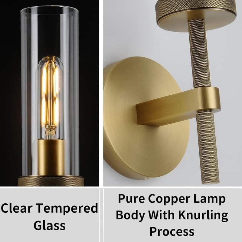 KAYLA Indoor Wall Light, Brass Wall Sconces Lighting Fixture, Bathroom Vanity Wall Sconces, Glass Tube Wall Sconces(2-Sets)