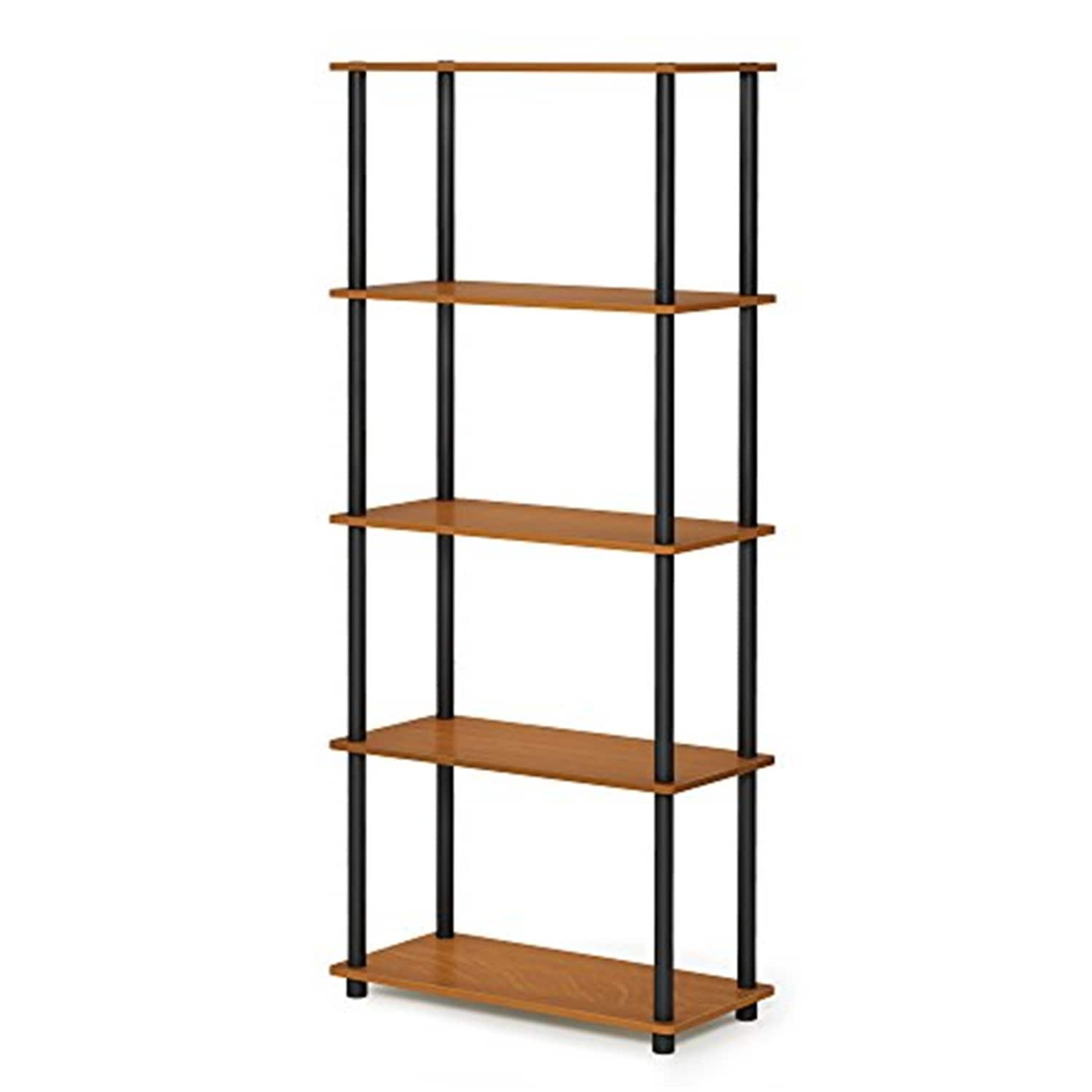 5 Tiers Wood Household Shelving Unit in Light Cherry/Black (23.6 in. W x 57.4 in. H x 11.6 in. D) - 23.6