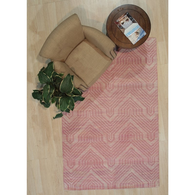 Pink Hand-Tufted Wool Contemporary Spring Rug, 5' x 8', Vibrant Soft Accent Rug - L