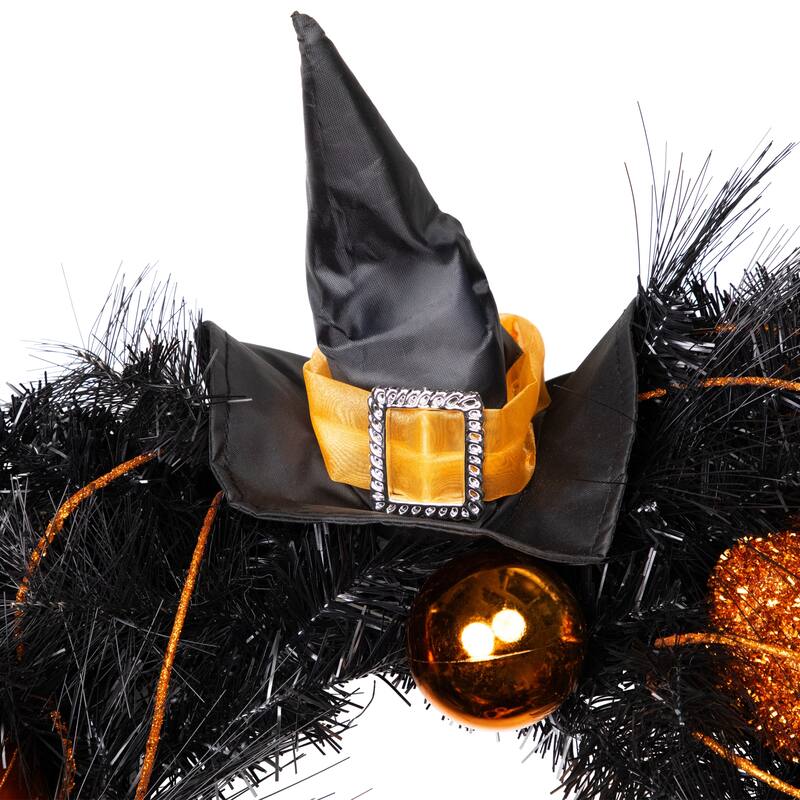Witch and Pumpkins Glittered Artificial Halloween Wreath - 24" - Unlit