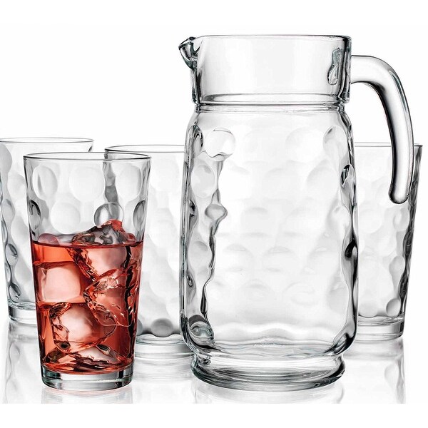 Palais Glassware Cercle Collection; Clear Glass Set with Circle Design (64 Oz Pitcher w/ 4 17 Oz Hig