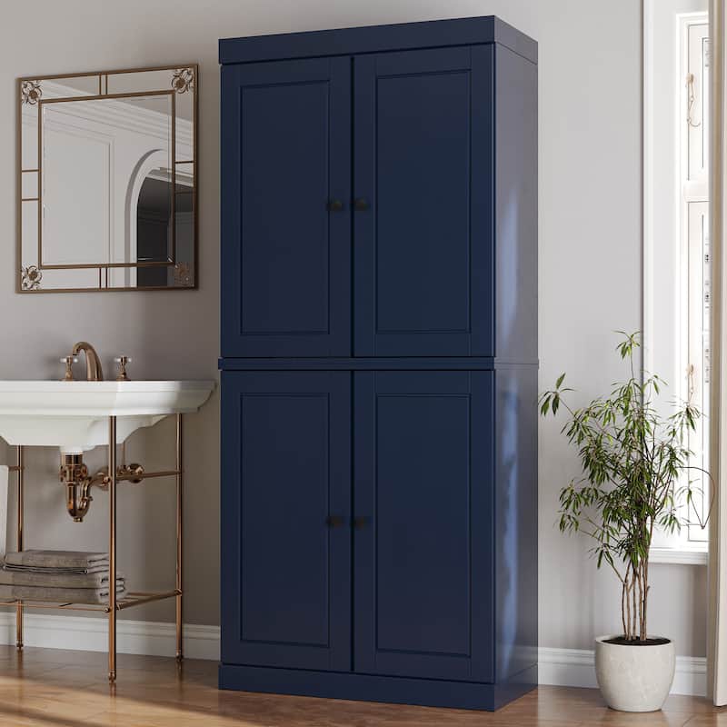 Palace Imports 100% Solid Wood Bathroom Storage Cabinet, Raised Panel Doors, 2 Drawers, Adjustable Shelves, 32" Wide, 71.5" Tall