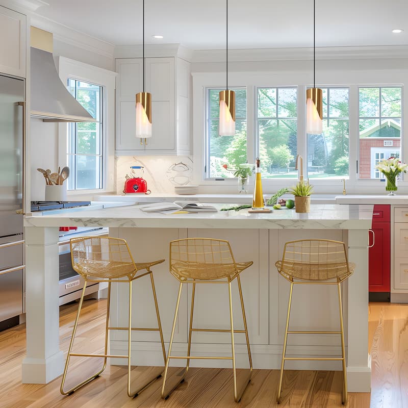 Ottilie Modern Farmhouse 1-Light Gold Cylinder Kitchen Island Pendant Light with Frosted Glass