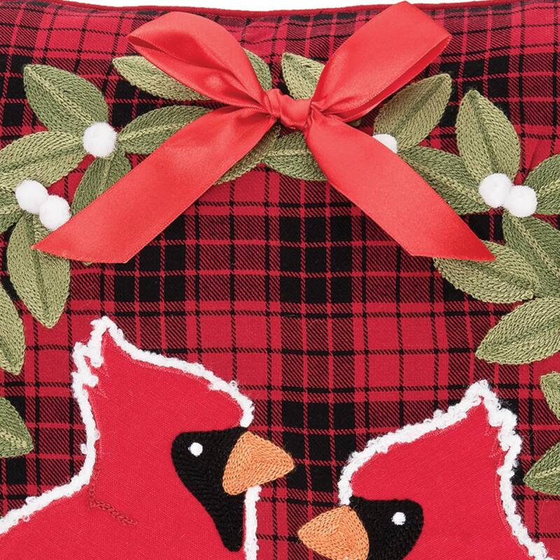 Cardinal Plaid Wreath Tufted Throw Pillow