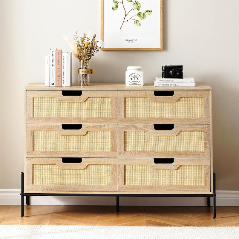 Bedroom Wide Dresser with 6 Drawers