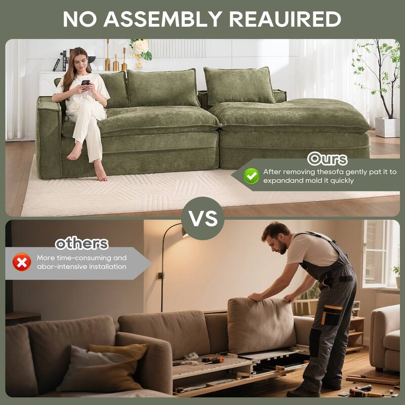 Modular Deep Seat Sectional Sofa with Chaise Lounge, Fabric Upholstered Cloud Boneless Couch, High-Density Sponge Floor Sofa