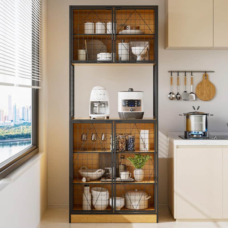 Javlergo 72" Kitchen Pantry Cabinet with Door and Shelves, Tall Kitchen Hutch Cabinet with Microwave Stand