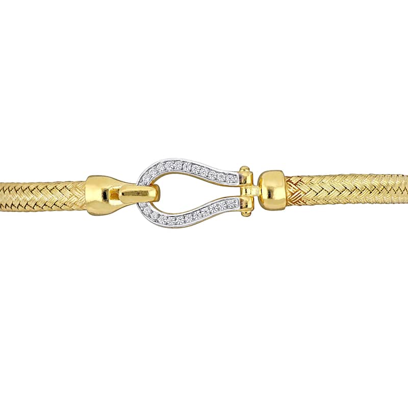 Miadora 3/4ct TGW Cubic Zirconia Weave Design Bangle Buckle Clasp in Yellow Silver - 8 in - 8 in x 10.8 mm x 6.5 mm