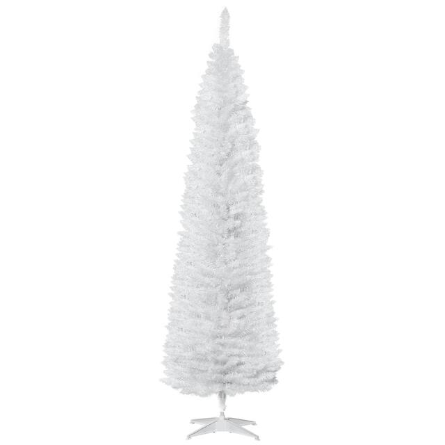 HOMCOM 7' Hinged Noble Fir Unlit Slim Christmas Tree with Stand - N/A