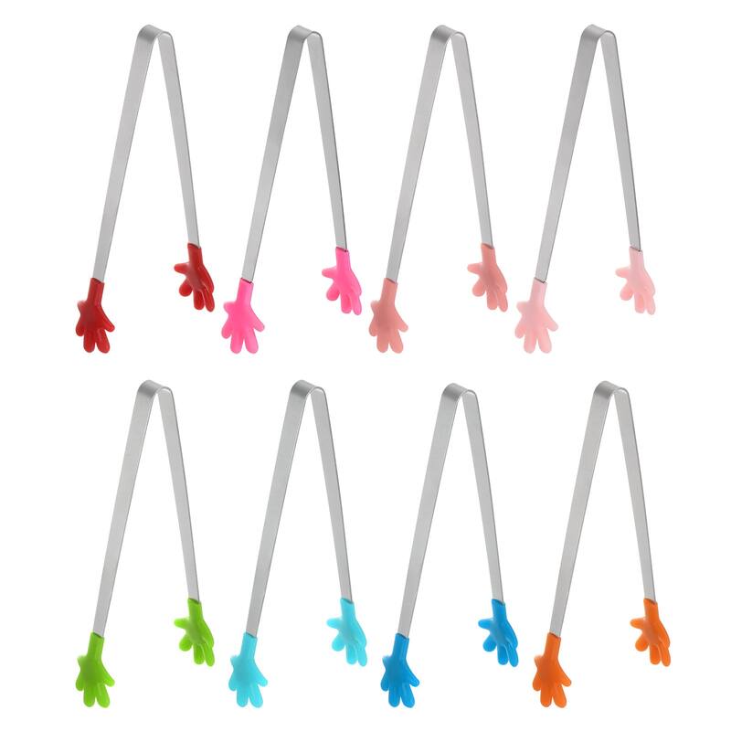 8pcs Mini Food Tongs Hand Shape Stainless Steel with Silicon Tips