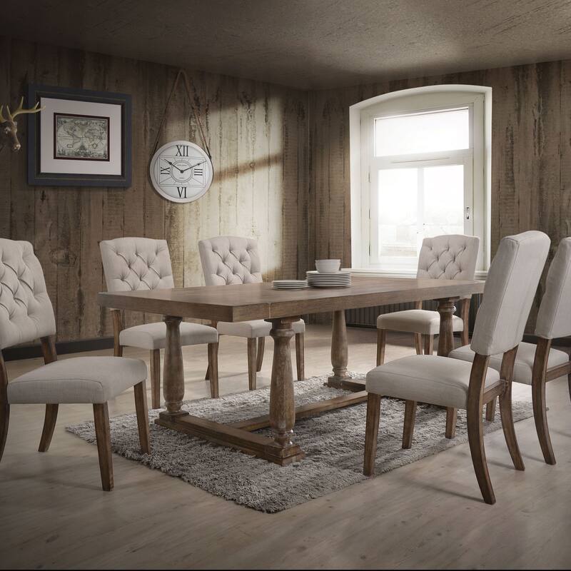 Beige and Weathered Oak Tufted Back Side Chairs (Set of 2)