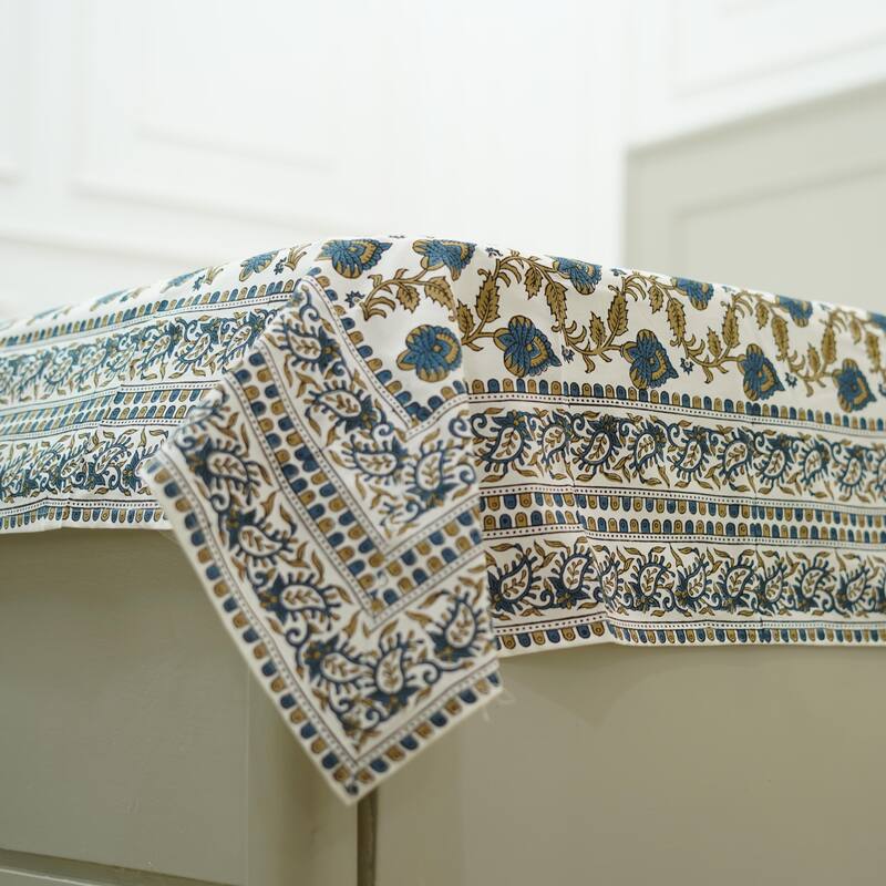 Fabdivine Handmade Block Print Flat Sheet or Bed Sheet Cotton Fabric Floral Home Decor