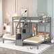 preview thumbnail 4 of 14, Triple Twin Bunk Bed with Storage Board, Built-in Staircase & Drawers - Sturdy Pinewood Frame