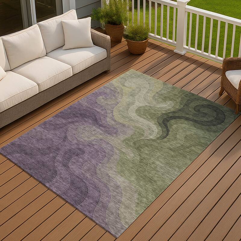 Machine Washable Indoor/ Outdoor Modern Dejuan Chantille Rug
