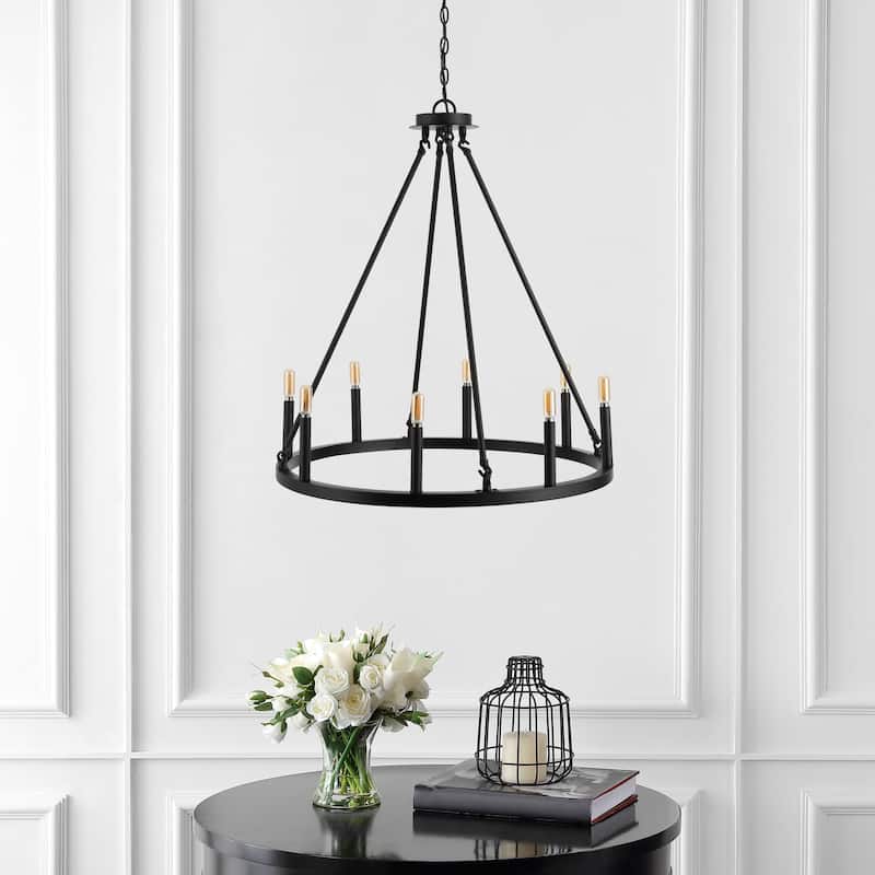Gio Ring Iron Rustic Farmhouse LED Chandelier, by JONATHAN Y