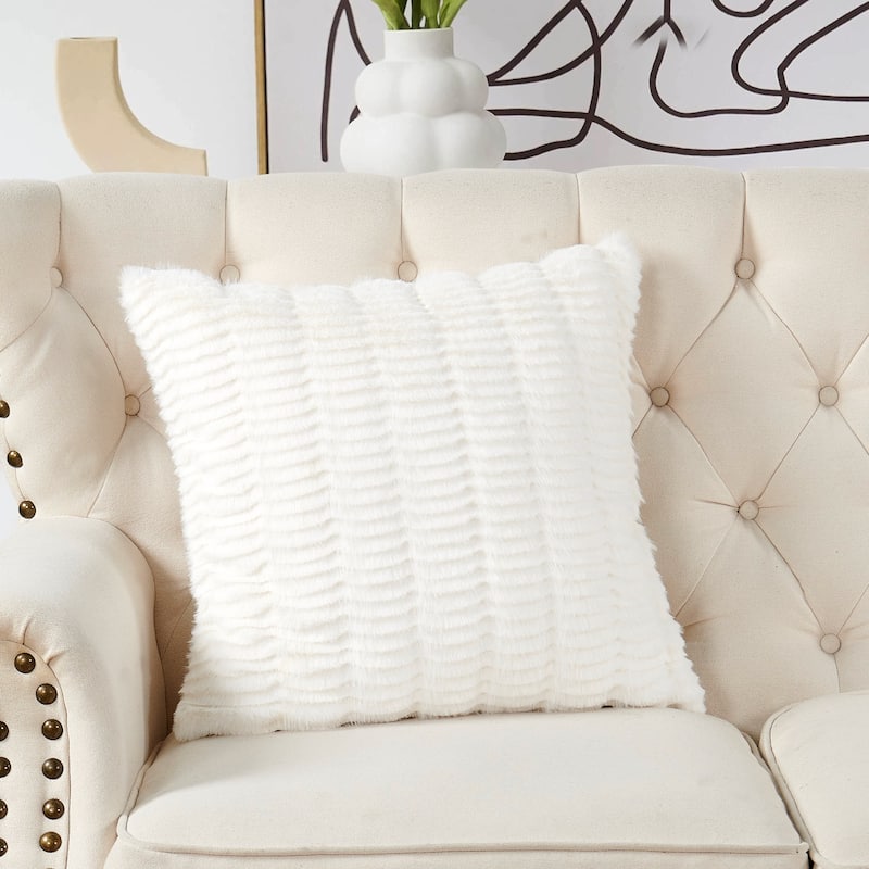 1 Pc Shaggy Wavy FauxFur Pillow Shell Soft Cushion Covers for Sofa - 20" x 20" - White