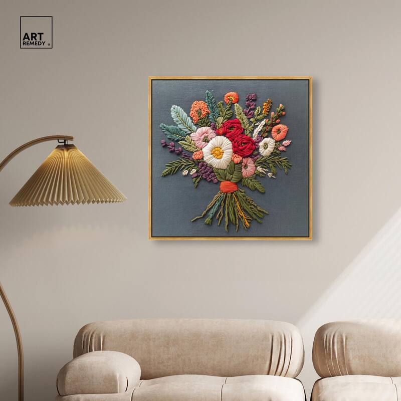 Stitched Bloom Bouquet I Canvas by Art Remedy