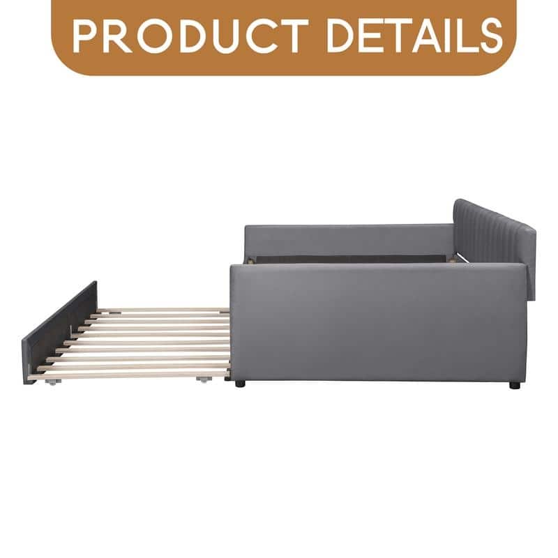 Full Size Upholstered daybed with Trundle and Wood Slat Support